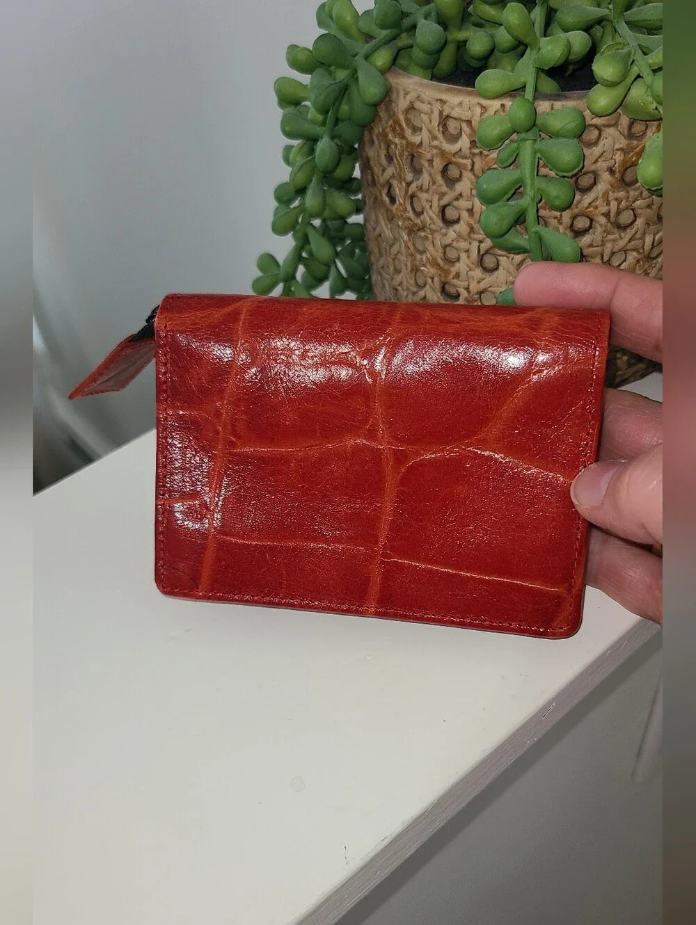 Talbots Sleek Croc Red Leather Card Holder/Wallet